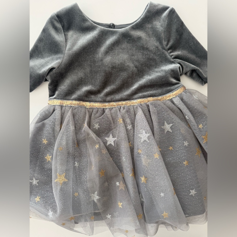 Zunie 18M Gray and Gold Star Tulle Dress - Picture 2 of 4